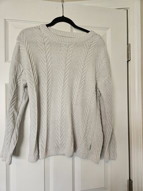 Orvis Light Cream Cable-Textured Scoop Neck Sweater